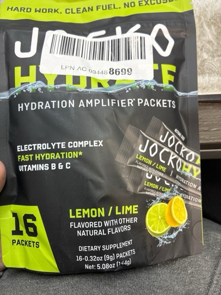 Condition photo showing New/Like New for Jocko Fuel Packets Low Sugar - Hydration Amplifier Packets for Recovery, Dehydration, & Exercise - with Vitamins B6, B12 & C (16 Packets) Lemon Lime