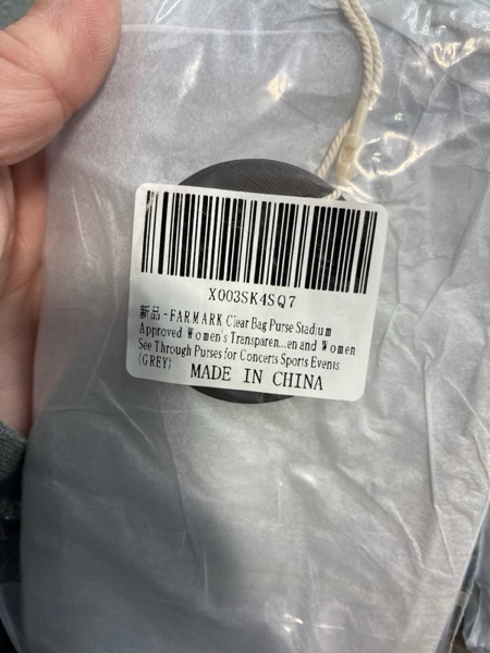 Condition photo showing New/Like New for Clear bag for stadium events, women's Clear Purse crossbody bag, stadium approved with front pocket, perfect for concerts Grey