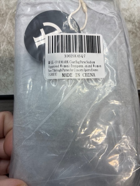 Condition photo showing New/Like New for Clear bag for stadium events, women's Clear Purse crossbody bag, stadium approved with front pocket, perfect for concerts Grey