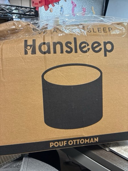Condition photo showing New/Like New for Hansleep Round Pouf Ottoman Foot Rest, 20 x 15 Small Faux Fur Stuffed Pouf for Chair, Foam Filled Foot Stools Ottomans for Living Room, Beige 20"D x 20"W x 15"H Beige
