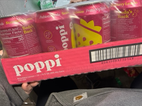 Condition photo showing New/Like New for Poppi Prebiotic Soda  Strawberry Lemon  12 Pack  12 oz (Bb 12Sep2026)