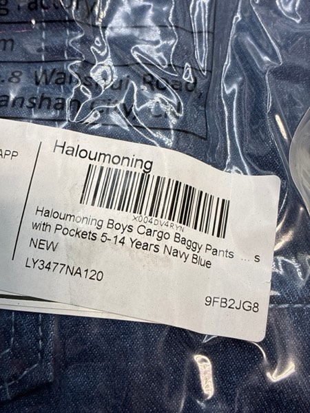 Condition photo showing New/Like New for Haloumoning Boys Cargo Baggy Pants Elastic Waist Wide Leg Jeans Casual Demin Pants with Pockets 5-14 Years