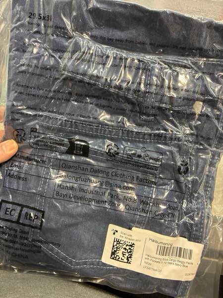 Condition photo showing New/Like New for Haloumoning Boys Cargo Baggy Pants Elastic Waist Wide Leg Jeans Casual Demin Pants with Pockets 5-14 Years