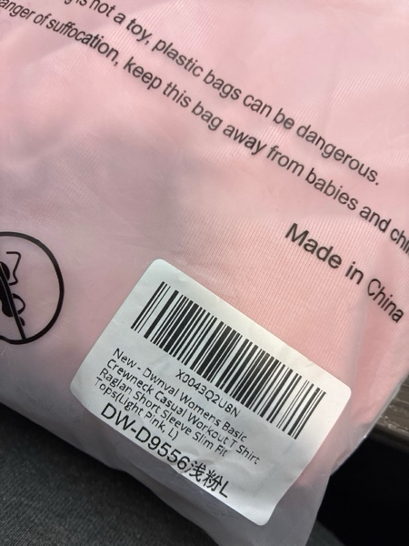 Condition photo showing New/Like New for Dwnval Womens Basic Summer Short Sleeve Crewneck T Shirt Raglan Ribbed Knitted Slim Fit Casual Going Out Tops X-Small Light Pink