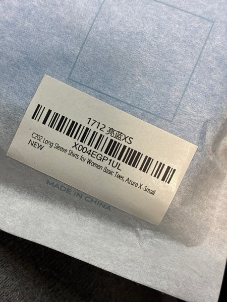 Condition photo showing New/Like New for C202 Women's Long Sleeve Shirts Crew Neck Slim Fit Going Out Tops Basic Tees Barely There Collection Azure X-Small