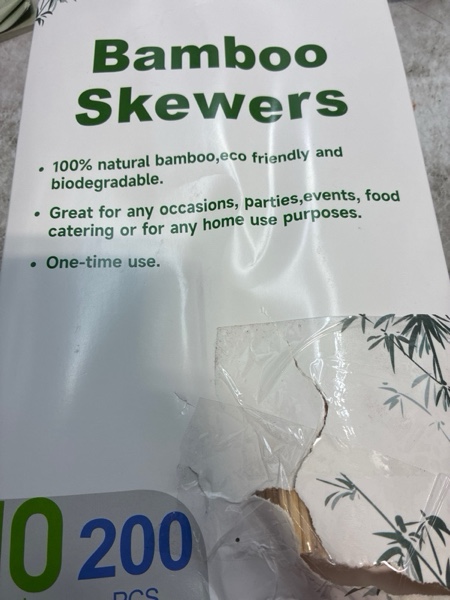 Condition photo showing New/Like New for 200PCS 10 inch Bamboo Skewers for wooden sticks? BBQ?Appetiser?Fruit?Cocktail?Kabob?Chocolate Fountain?Grilling?Kitchen?crafting and Party. ?=3mm, More Size Choices 6"/8"/10"/12"/36" ?3mmX200PCS 10 Inches