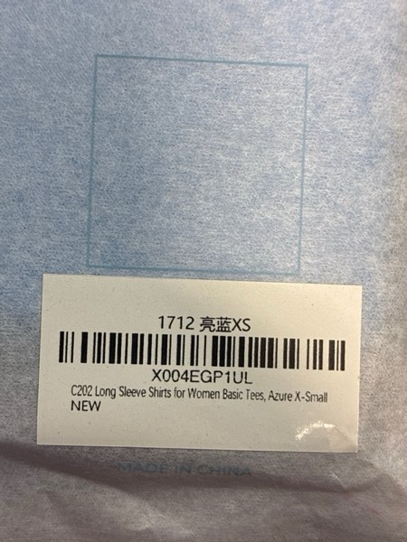 Condition photo showing New/Like New for C202 Women's Long Sleeve Shirts Crew Neck Slim Fit Going Out Tops Basic Tees Barely There Collection Azure X-Small