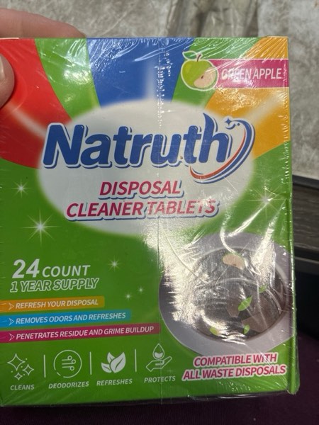 Condition photo showing New/Like New for NATRUTH Garbage Disposal Cleaner Deodorizer Tablets 24 Pack - Fresh Apple Foaming Scrub Sink and Disposer Freshener, Natural Kitchen Drain Cleaning Tablet - 1 Year Supply