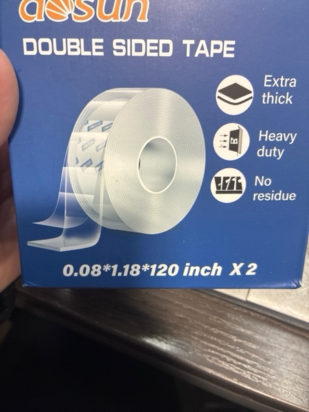 Condition photo showing New/Like New for dosun Double-Sided Tape, 0.08Inch Thick Heavy Duty Enhanced Transparent Adhesion Tape. 2 Rolls Reusable Mounting Tape, Nano Tape for Poster Carpet Picture Hanging Strip Rug Wall Outdoor (20FT)