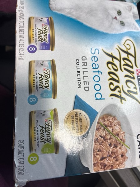Condition photo showing New/Like New for Purina Fancy Feast Grilled Wet Cat Food Seafood Collection in Wet Cat Food Variety Pack - (Pack of 24) 3 oz. Cans