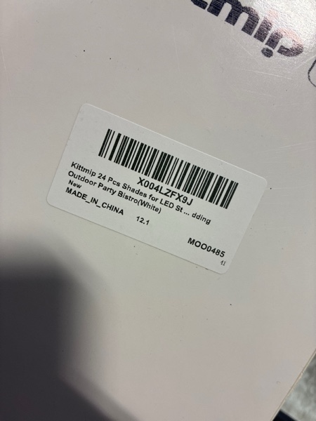 Condition photo showing item condition for Kittmip 24 Pcs Shades for LED String Light, 5" Outdoor Light Bulb Cover Decorative Cone Lampshade Tapered Pendant Guard Lamp Shade for Wedding Outdoor Party Bistro(White)