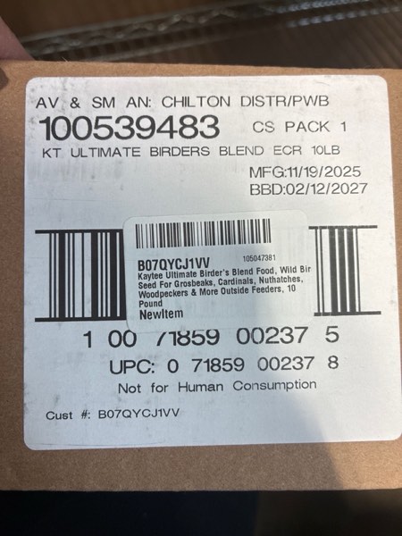 Condition photo showing item condition for Kaytee Wild Bird Ultimate Birder's Blend Food Seed For Grosbeaks, Cardinals, Nuthatches, Woodpeckers & Other Wild Birds, 10 Pound