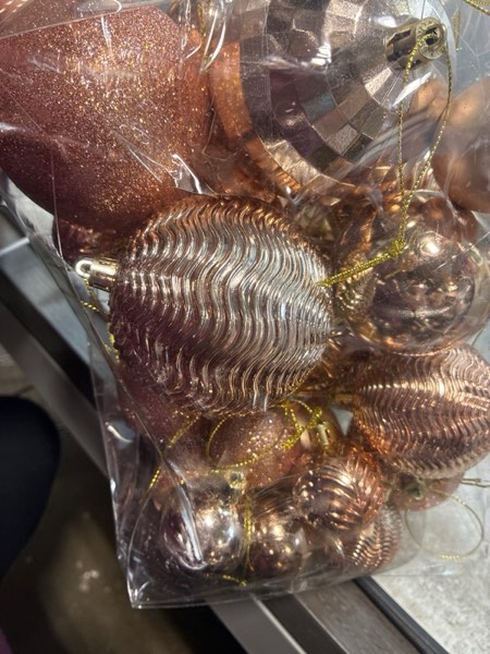 Condition photo showing New/Like New for Prextex 36-Pieces Christmas Ornaments Set - Shatterproof, Festive Christmas Balls Decorations in 3 Sizes and 6 Styles with Hanging Loops for Tree, Wreath, and Dazzling Holiday Party Decor - Rose Gold