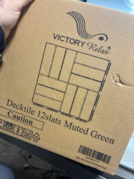 Condition photo showing New/Like New for Acacia Wood Flooring Interlocking Deck Tiles for Patio Decor 9 Pcs 12 Slats VR Muted Green - Waterproof Indoor & Outdoor Decor - Balcony Garden Decking Tile (12.2 * 12.2 * 0.7 inches) 12 Slats Muted Green 9