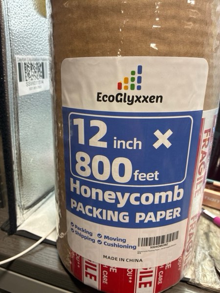Condition photo showing New/Like New for Honeycomb Packing Paper 12"Wx800'L-Bubble Wrap Substitute Alternative for Shipping, Moving Supplies, Small Business Packaging, Packing Boxes & Gifts Wrapping Paper with 20 Fragile Stickers 12" x 800' ft
