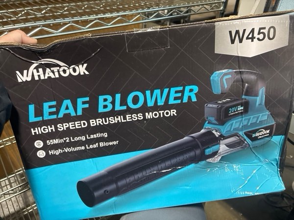 Condition photo showing New/Like New for Leaf Blower Cordless with Battery and Charger: 2 Batteries 20V 4.0Ah Brushless Motor, Handheld Electric Leaf Blowers, Battery Powered Blowers for Lawn Care, Yard Leaves Cleaning, Blue
