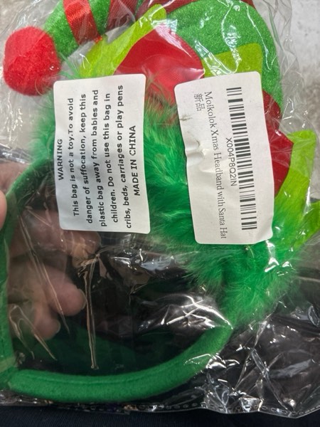 Condition photo showing New/Like New for Moikolok Christmas Headbands with Santa Hat Head Band Xmas Party Headpiece Green & Red