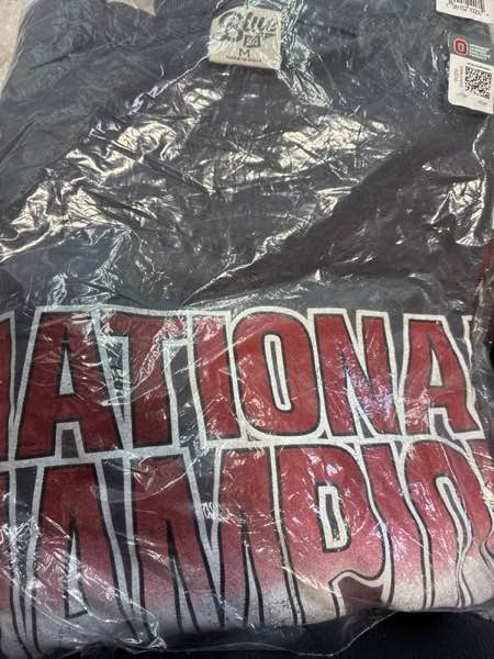 Condition photo showing New/Like New for (Size M) Blue 84 Men's NCAA Officially Licensed Ohio State Buckeyes National Champs 2024 T-Shirt Dyed Coal Vintage