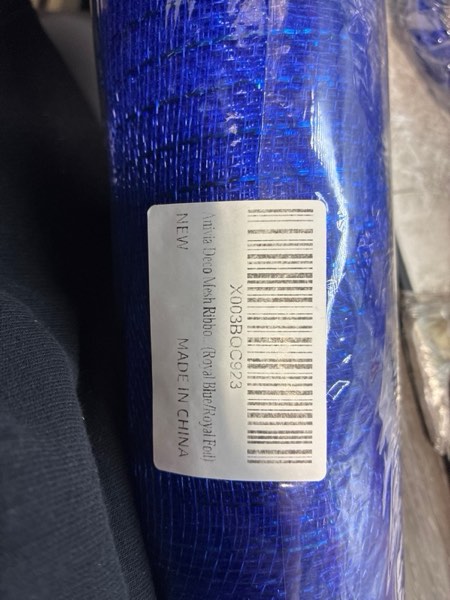 Condition photo showing New/Like New for Anivia Deco Mesh Ribbon, 10inch x 30 Feet Each Roll Metallic Foil Mesh Ribbon for Wreaths Swags, Holloween, and Christmas Tree Decoration (Royal Blue/Royal Foil)