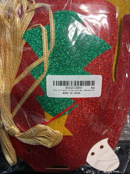 Condition photo showing New/Like New for Gold It's About To Get Ugly Banner Ugly Sweater Banner Funny Ugly Christmas Sweater Party Banner for Funny Ugly Christmas Sweater Party Decorations