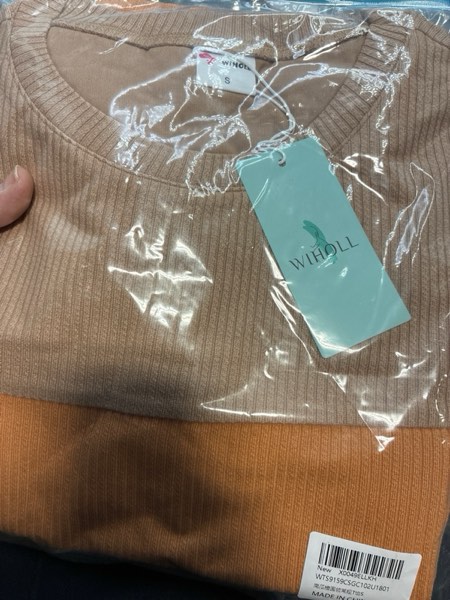 Condition photo showing New/Like New for (Size S) WIHOLL Womens Fall Fashion 2025 Long Sleeve Shirts Color Block Knitted Ribbed Tunic Tops Casual Loose Fit Trendy Baby Khaki Small