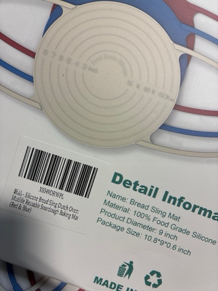 Condition photo showing New/Like New for Silicone Bread Sling Dutch Oven - Non-Stick & Easy Clean Reusable Sourdough Bread Mat Sling with Long Handles,Round Baking Tools and Supplies (Beige & Red)