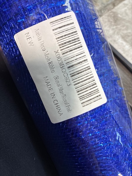 Condition photo showing New/Like New for Anivia Deco Mesh Ribbon, 10inch x 30 Feet Each Roll Metallic Foil Mesh Ribbon for Wreaths Swags, Holloween, and Christmas Tree Decoration (Royal Blue/Royal Foil)