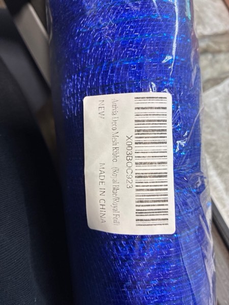 Condition photo showing New/Like New for Anivia Deco Mesh Ribbon, 10inch x 30 Feet Each Roll Metallic Foil Mesh Ribbon for Wreaths Swags, Holloween, and Christmas Tree Decoration (Royal Blue/Royal Foil)