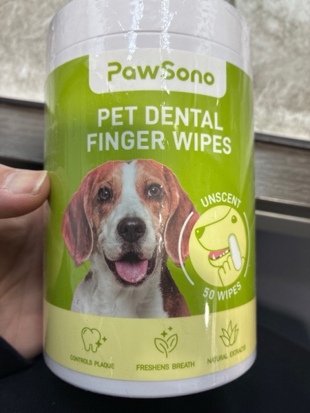 Condition photo showing New/Like New for Dog Teeth Cleaning Wipes, Fresh Breath Pet Dental Finger Wipes for Dogs & Cats, Dog Dental Wipes Teeth Wipes, Lick-Safe Pet Toothbrus for Easy Removal of Tartar Buildup, Unscented - 50 PCS