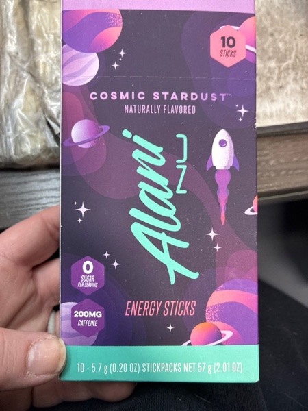 Condition photo showing New/Like New for Alani Nu COSMIC STARDUST, Energy Sticks Drink Powder, 200mg Caffeine, Pre Workout Performance with Antioxidants, On-The-Go Drink Mix, Biotin, B Vitamins, Zero Sugar, 5 Calories, 10 Pack | 200mg Caffeine, with Antioxidants, On-The-Go Drink Mix, Biotin, B Vitamins