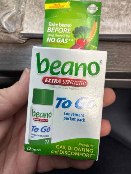Condition photo showing New/Like New for beano To Go Gas Prevention, Food Enzyme Dietary Supplement, Help Digest Gas-Causing Foods, 12 Tablets