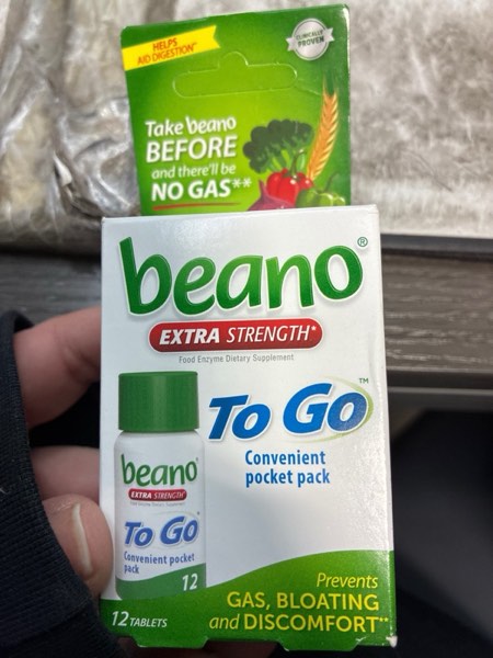 Condition photo showing New/Like New for beano To Go Gas Prevention, Food Enzyme Dietary Supplement, Help Digest Gas-Causing Foods, 12 Tablets