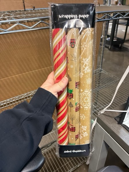 Condition photo showing New/Like New for MAYPLUSS Christmas Wrapping Paper Roll - 17in x 120in Per roll - Christmas Kraft Paper roll White Snowflake Red Truck,Stripefor Party,Birthday, Wedding,Anniversary (42.3 sqft) Brown and Red