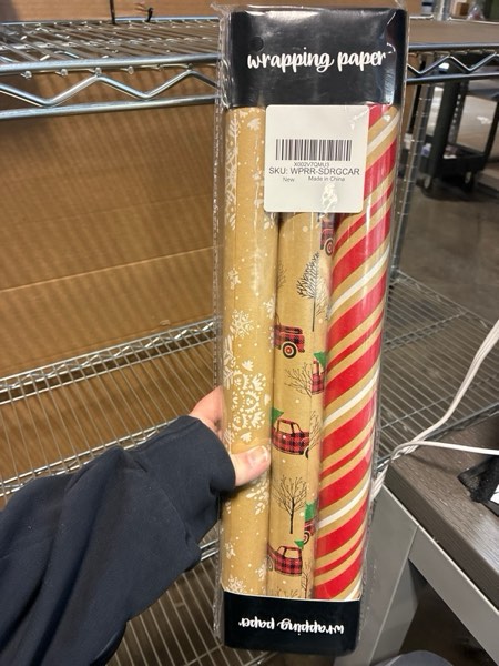 Condition photo showing New/Like New for MAYPLUSS Christmas Wrapping Paper Roll - 17in x 120in Per roll - Christmas Kraft Paper roll White Snowflake Red Truck,Stripefor Party,Birthday, Wedding,Anniversary (42.3 sqft) Brown and Red