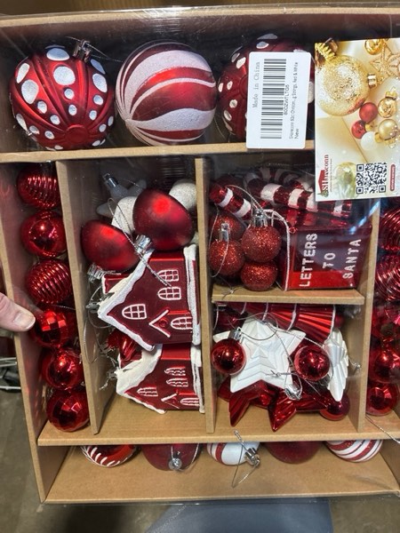 Condition photo showing New/Like New for SHareconn 80ct Christmas Balls Ornaments Set, Shatterproof Plastic Colorful Xmas Decorative, Baubles for Tree Decorations with Hanging Strings, Red & White Red & White 80