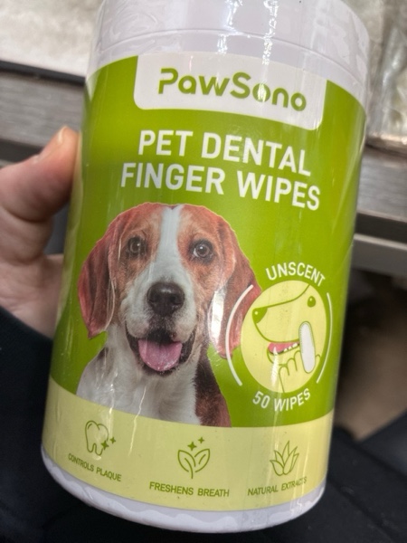 Condition photo showing New/Like New for Dog Teeth Cleaning Wipes, Fresh Breath Pet Dental Finger Wipes for Dogs & Cats, Dog Dental Wipes Teeth Wipes, Lick-Safe Pet Toothbrus for Easy Removal of Tartar Buildup, Unscented - 50 PCS