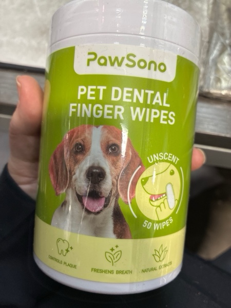 Condition photo showing New/Like New for Dog Teeth Cleaning Wipes, Fresh Breath Pet Dental Finger Wipes for Dogs & Cats, Dog Dental Wipes Teeth Wipes, Lick-Safe Pet Toothbrus for Easy Removal of Tartar Buildup, Unscented - 50 PCS