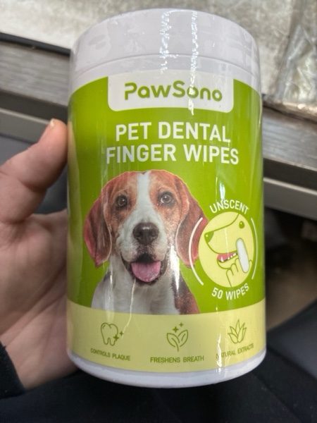 Condition photo showing New/Like New for Dog Teeth Cleaning Wipes, Fresh Breath Pet Dental Finger Wipes for Dogs & Cats, Dog Dental Wipes Teeth Wipes, Lick-Safe Pet Toothbrus for Easy Removal of Tartar Buildup, Unscented - 50 PCS