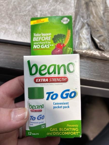 Condition photo showing New/Like New for beano To Go Gas Prevention, Food Enzyme Dietary Supplement, Help Digest Gas-Causing Foods, 12 Tablets