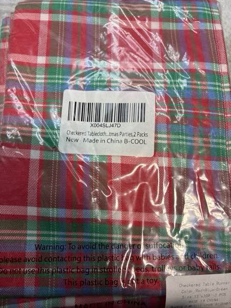 Condition photo showing New/Like New for B-COOL Checkered Table Runner Fabric - Rectangle 13x108 Inch Classic Gingham Buffalo Plaid Table Cloth for Indoor Outdoor Use Table Cover for Kitchen BBQs Christmas Parties,2 Packs 13"x108" (2Pcs Table Runner) Red | Green