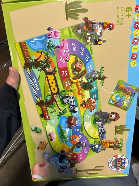 Condition photo showing New/Like New for HOGOKIDS 23 Animals Valentines Party Favors for Kids Building Set - 2-in-1 Zoo Scene Board Game with Play Mat, 2 Dice, 4 Animal Cars, Valentines Classroom School Gifts for Kids Boys Girls 6+ Years Old