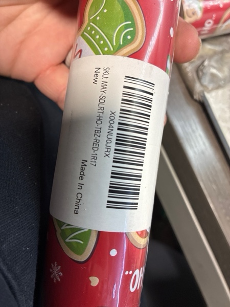 Condition photo showing New/Like New for MAYPLUSS Red Christmas Wrapping Paper Roll - 17IN X 33FT - Santa Gift Wrapping Paper Featuring Santa Claus Gingerbread Christmas Tree HO Candy Cane Reversible Gold for Kids, Holiday, New Year Red Santa Head