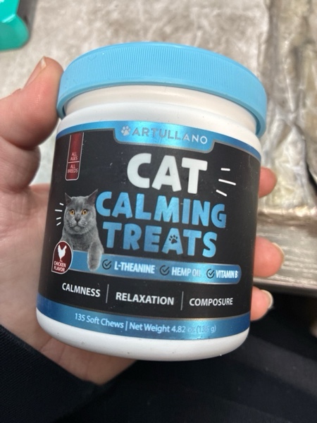 Condition photo showing New/Like New for Hemp Cat Calming Treats for Stress & Anxiety Relief - Cat & Kittens - Melatonin - Storm Anxiety, ?omposure, Grooming, Separation, Veterinary Visits, Travel Care - Calming Aid with Hemp Oil - 135 Chews