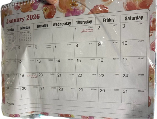 Condition photo showing New/Like New for Ymumuda Wall Calendar 2026-2027 (11"×14") — 18 Months from JAN. 2026 to JUN. 2027, Hanging Calendar Spiral Binding — Unique Monthly Calendar for Easy Planning, Perfect for School Office Work Schedule (Pink Floral)