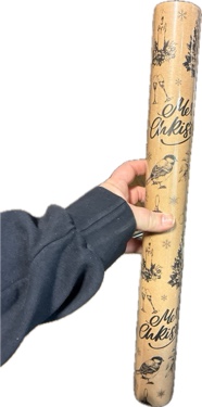 Condition photo showing New/Like New for MAYPLUSS Kraft Christmas Wrapping Paper Roll (17 Inches x 33 Feet) — Kraft Vintage Bird, Christmas Tree, Ornament Pattern — Brown Wrapping Paper Winter Gift Wrap for Rustic Holiday Bird, Tree, Christmas Ornaments