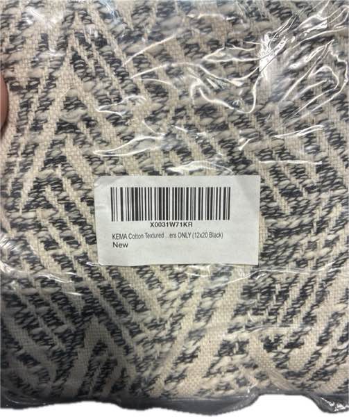 Condition photo showing New/Like New for KEMA Decorative Throw Pillow Covers (12x20 Inches, Set of 2) — Jacquard Pillowcase Soft, Plush Farmhouse Oblong Cushion Cases for Home Sofa Bedroom Couch Living Room with Hidden Zipper (Black)