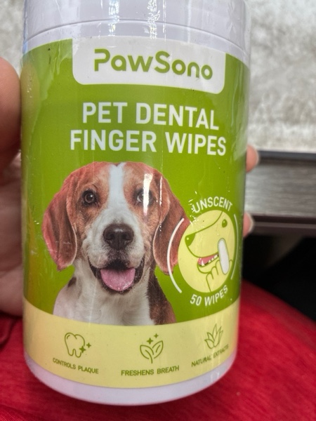 Condition photo showing New/Like New for Dog Teeth Cleaning Wipes, Fresh Breath Pet Dental Finger Wipes for Dogs & Cats, Dog Dental Wipes Teeth Wipes, Lick-Safe Pet Toothbrus for Easy Removal of Tartar Buildup, Unscented - 50 PCS