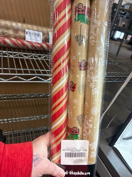 Condition photo showing New/Like New for MAYPLUSS Christmas Wrapping Paper Roll - 17in x 120in Per roll - Christmas Kraft Paper roll White Snowflake Red Truck,Stripefor Party,Birthday, Wedding,Anniversary (42.3 sqft) Brown and Red