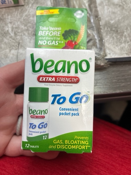 Condition photo showing New/Like New for beano To Go Gas Prevention, Food Enzyme Dietary Supplement, Help Digest Gas-Causing Foods, 12 Tablets