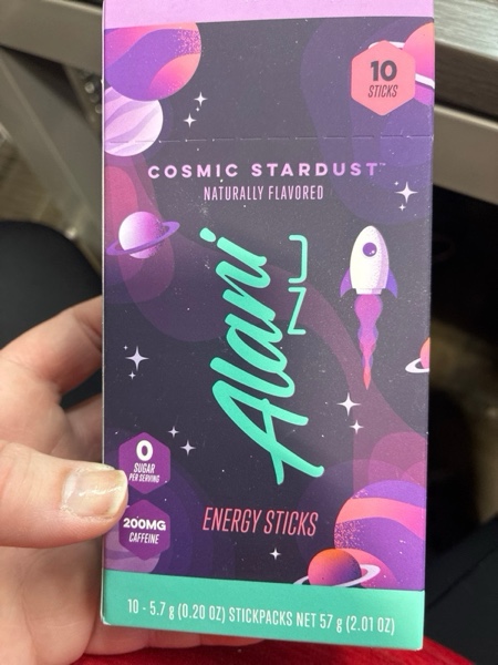 Condition photo showing New/Like New for Alani Nu COSMIC STARDUST, Energy Sticks Drink Powder, 200mg Caffeine, Pre Workout Performance with Antioxidants, On-The-Go Drink Mix, Biotin, B Vitamins, Zero Sugar, 5 Calories, 10 Pack | 200mg Caffeine, with Antioxidants, On-The-Go Drink Mix, Biotin, B Vitamins